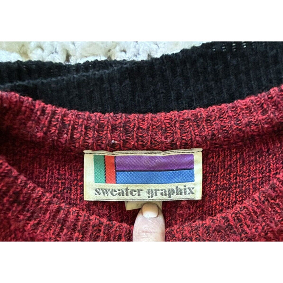 Sweater Graphix Men’s XL Red Fair Isle Knit Vintage 90s - Picture 6 of 8